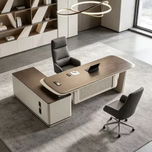 Modern Luxury Durable Modular Executive Desk L Shaped PVC Office Furniture for CEO Boss Large Space Table Drawers Easy Assembly