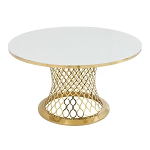 Modern Luxury Durable Stainless Steel Golden Tempered Glass Top Dining Table Set Hotel Wedding Living Room Banquet
