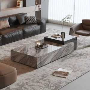 Modern Luxury Eco Friendly Durable Rectangular Sintered Stone Nesting Coffee Table Set Storage Drawers Living Room Furniture