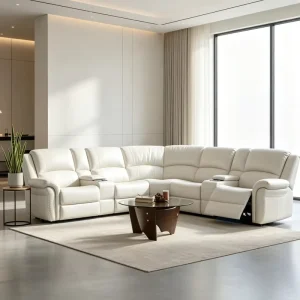Modern Luxury Electric Power Recliner Sectional Sofa L Shaped Living Room Set Leather Reclining Couch with Cup Holder Console