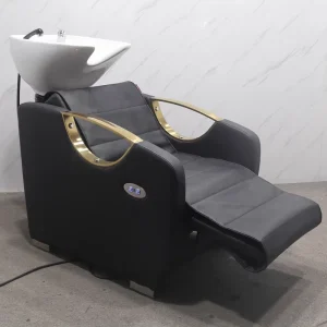 Modern Luxury Electric Shampoo Chair Massage on Back Gold Armrest Adjustable Footrest Hair Salon Furniture Shampoo Equipment