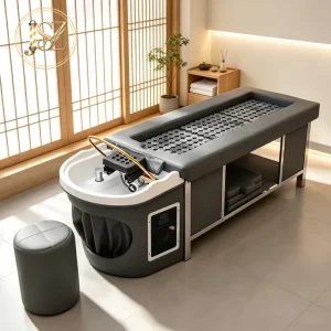 Modern Luxury Electric Water Therapy Head Spa Bed Reclinable Thai Massage Shampoo Bed With Foot Spa Moxibustion Function