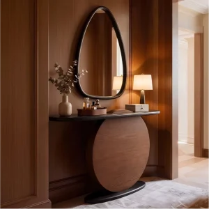 Modern Luxury Entryway Table Creative Round Disc Base Console Table Wood Texture Sculptural Table for Villa Hotel Hallway