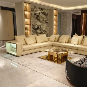 Modern Luxury European Style Villa Sofa Italian Genuine Leather Adjustable Corner Sofa Set Three Seat Customized Color Hotel
