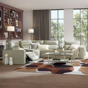 Modern Luxury Extendable Genuine Leather L Shape Sectional Recliner Sofa Set for Apartment and Mall Living Rooms