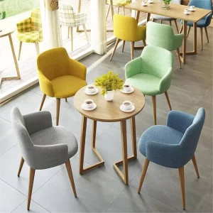 Modern Luxury Fast Food Restaurant Dining Tables and Chairs Set Wood Armrest Chair Upholstered Dining Chairs