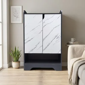 Modern Luxury Four tier Shoe Cabinet with Faux Marble Double Doors Entryway for Living Room Hallway Home Furniture