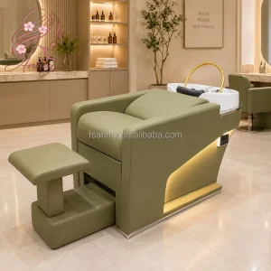 Modern Luxury Full Lying Shampoo Chair Bed With Footrest Water Circulation Backwash Unit for Barber Beauty Salon