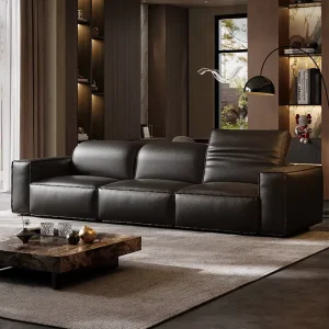 Modern Luxury Genuine Leather Modular Recliner Sofa Set Metal Base L Shape Design High Density Sponge Home Office Apartment