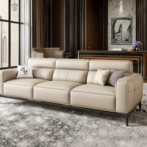 Modern Luxury Genuine Leather Sectional Sofa White Tufted Storage Features for Indoor Use