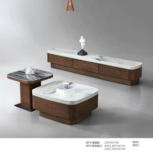 Modern Luxury Glass Fiber Stone Wooden TV Stand and Coffee Table Set for Living Room