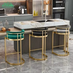 Modern Luxury Gold Bar Stools Set of 2 Black Leather High Chair 30 Inch Seat Height for Pub