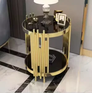 Modern Luxury Gold Fiberglass Coffee Table with Stainless Steel Base Living Room Furniture Side Table for Hotels and Villas