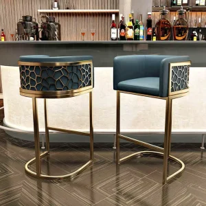 Modern Luxury Gold Metal Bar Stool Honeycomb Design High Chair for Dining Outdoor Living Room Hotel or Hall Use