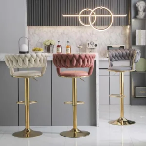 Modern Luxury Gold Metal High Counter Table with Fabric Bar Stool for Dining Gym Hotels Living Rooms Restaurants Cafes