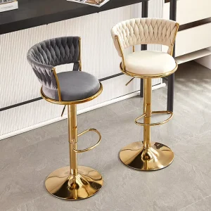 Modern Luxury Gold Metallic Pink Velvet Adjustable Commercial Bar Stools for Home Bar and Hotel Use