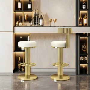 Modern Luxury Golden High Back Bar Chair Stainless Steel Frame Leather Furniture for Hotel Restaurant Kitchen Outdoor Dining