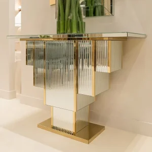 Modern Luxury Golden Metal Silver Glass Mirrored Console Table for Living Room Entryway Hall