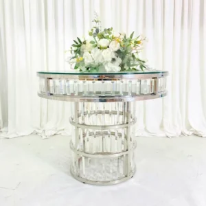 Modern Luxury Golden Silver Stainless Steel Frame Crystal Glass Top Eco Friendly Durable Wedding Cake Table for Hotel Events