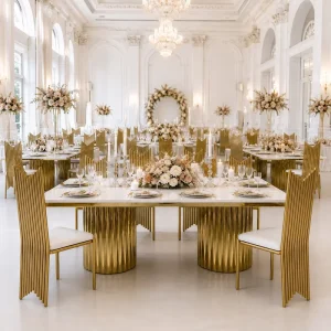 Modern Luxury Golden Stainless Steel Frame Party Event Table Rectangle Marble Top Wedding Table for Event