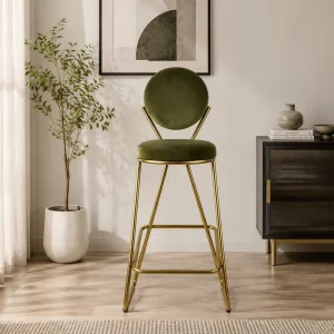 Modern Luxury Green Back Bar Stool Metal Frame Counter Height Customized Kitchen Island Home Bar Cafe Hotel Decor Soft