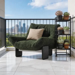 Modern Luxury Green Boucle Armchair Solid Wood Leg Single Sofa Chair with Ottoman Comfy Lounge Chair for Living Room Hotel