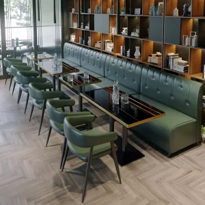 Modern Luxury Green Leather Booth Seating Restaurant Dining Table and Chair Set Cafe Bar Club Long Sofa Lounge Furniture