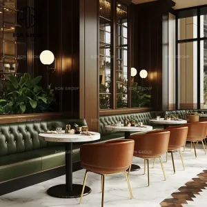 Modern Luxury Green Round Sintered Stone Leather Hotel Restaurant Chair Set Booth Seating Furniture Table