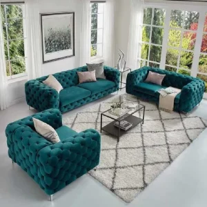 Modern Luxury Green Velvet Fabric Sofa De Canto Tufted Sectional Sofa Set Chesterfield