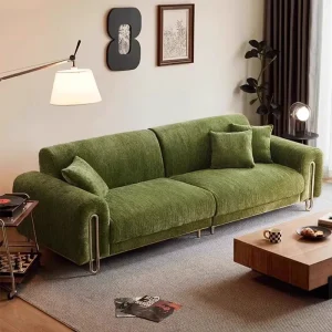 Modern Luxury Green Velvet Three Seat Sofa with Wooden Legs Rolled Arms Multi Purpose Design Customizable Size for Living Room