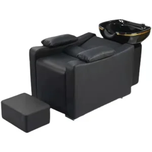 Modern Luxury Hair Salon Furniture Classical Style Backwash Shampoo Station Sink Chair with Black Basin Bowl Low Price Barbers