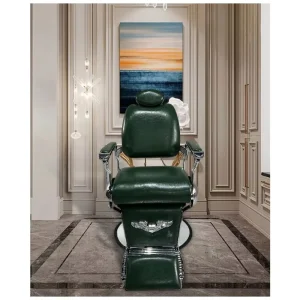 Modern Luxury Heavy Duty Portable Leather Barber Chair Durable Green Silver Reclining Eco Friendly Salon Modeling Chair
