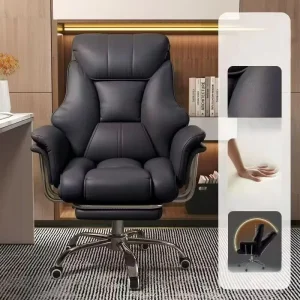 Modern Luxury High Back Boss Home Ergonomic Office Chair Cozy Black PU Leather Adjustable Office Chair with Footrest