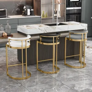 Modern Luxury High-End Bar Kitchen Island Table Adjustable Accessible High Stool Special Backrest for Outdoor Wood Leather