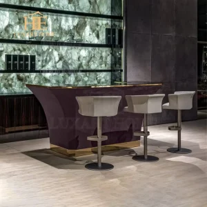 Modern Luxury High End Bar Table Set with Stainless Steel Frame and Stone Tabletop Easy to Clean Commercial Use