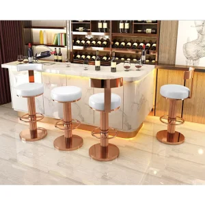 Modern Luxury High White Leather Bar Stool with Rose Gold Finish for Counter Kitchen Outdoor Restaurant