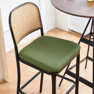 Modern Luxury Home Coffee Shop Iron Legs Counter Height Barstools Rattan Back Upholstered Bar Chair Steady Customized Color