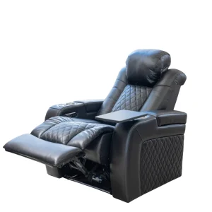 Modern Luxury Home Theater Single Genuine Leather Electric Recliner Sofa Chair with LED Light Wood Frame Gliding Smart Features