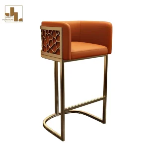 Modern Luxury Honeycomb Bar Stool High Chair Kitchen Island Counter Gold Metal Frame Leather Bar Chair