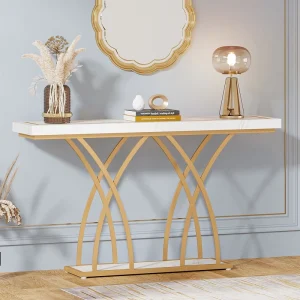 Modern Luxury Hotel Entryway Console Table 55-inch Faux Marble Sofa Table Design for Living Room
