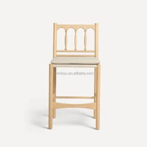 Modern Luxury Indoor Counter Stool with Carved Spindle Back Solid Wood Frame Bar Stools for Kitchen & Dining Chairs