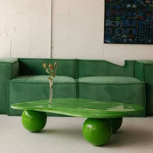 Modern Luxury Irregular Shape Coffee Table FRP Sculptural Base Round Glass Top Living Room Center Table Art Design Furniture