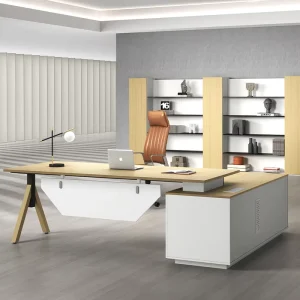 Modern Luxury L-Shaped Executive Office Desk with Metal Upper Wood Frame Modular Design for Hospital & School Use
