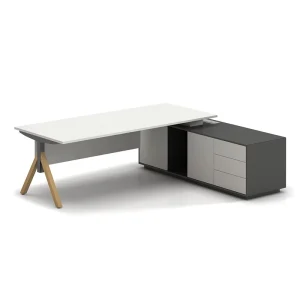 Modern Luxury L-Shaped Executive Office Solid Wood Desk with Extendable Stainless Steel Feature for Home School Hospital Use