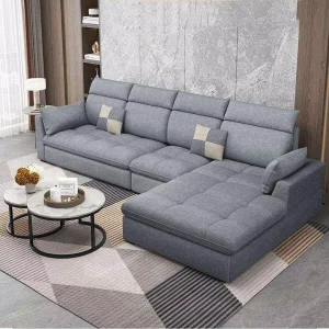 Modern Luxury L Shaped Sofa Set with Reclining Feature Sponge Filled Fabric Sofa for Living Room Hotel Use
