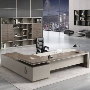 Modern Luxury L Shaped Wooden Executive Office Desk Workstation Set with Eco Friendly Freestanding Design and File Drawers