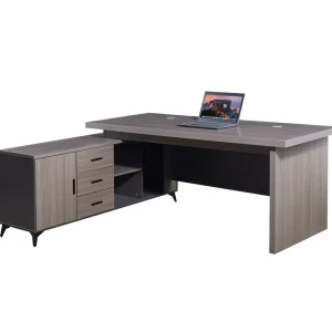 Modern Luxury Lacquer Executive Desk with Side Cabinet Set Deep Gray Office Table and Chair Combination