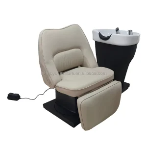 Modern Luxury Lady Hair Salon Shampoo Chair with Foot Electric Control Reclining Shampoo Chair for Styling