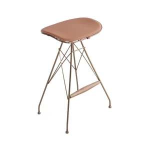 Modern Luxury Leather Dining Chair Bar Stool Metal Frame Counter Height Chair with Wooden Footrest for Bar Hotel