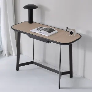 Modern Luxury Leather Writing Desk Minimalist Metal Frame Study Computer Table with Drawer Home Office Furniture